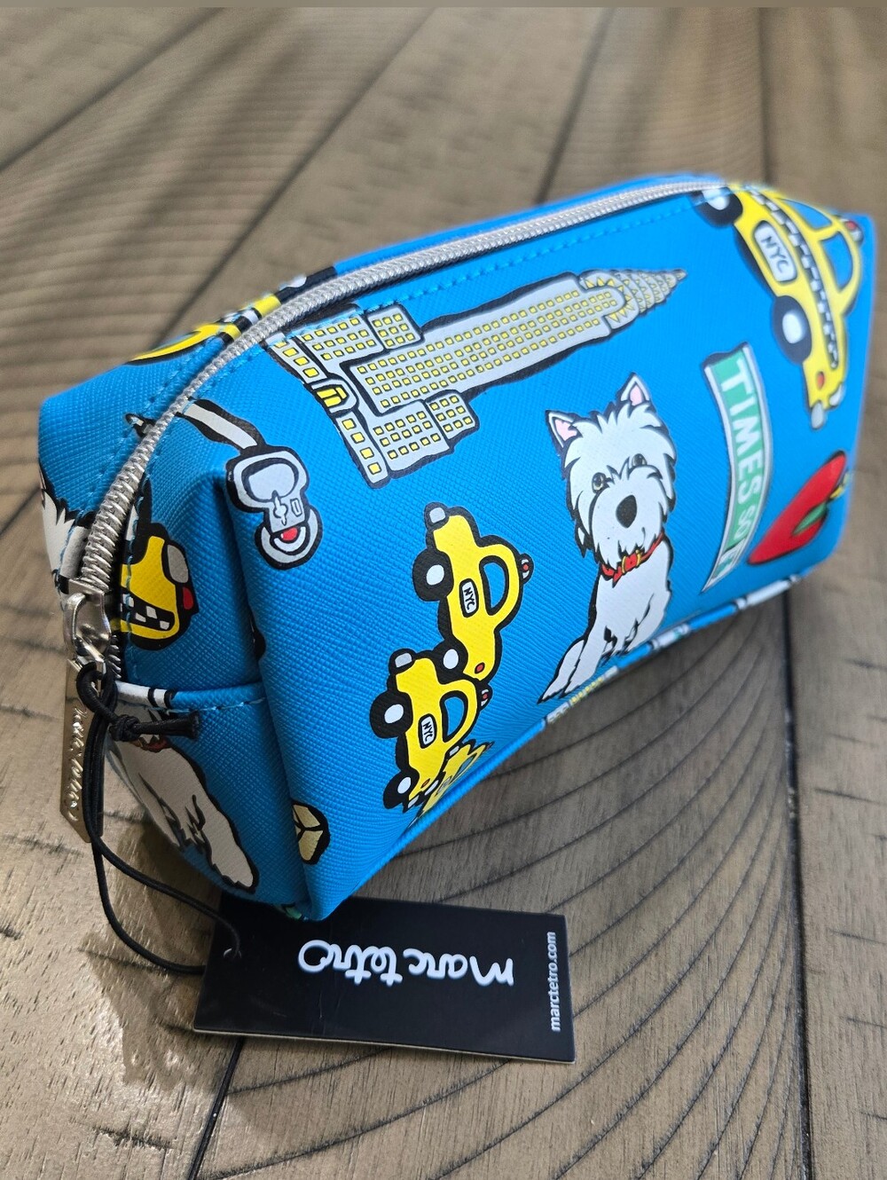 *New* Marc Tetro Blue NYC Skyline-Dog Cosmetic Pouch